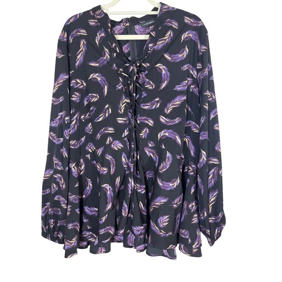 Lane Bryant Metallic Peplum Top Black 22 Feather Hippie Boho Peasant Concert 80s - Picture 1 of 12